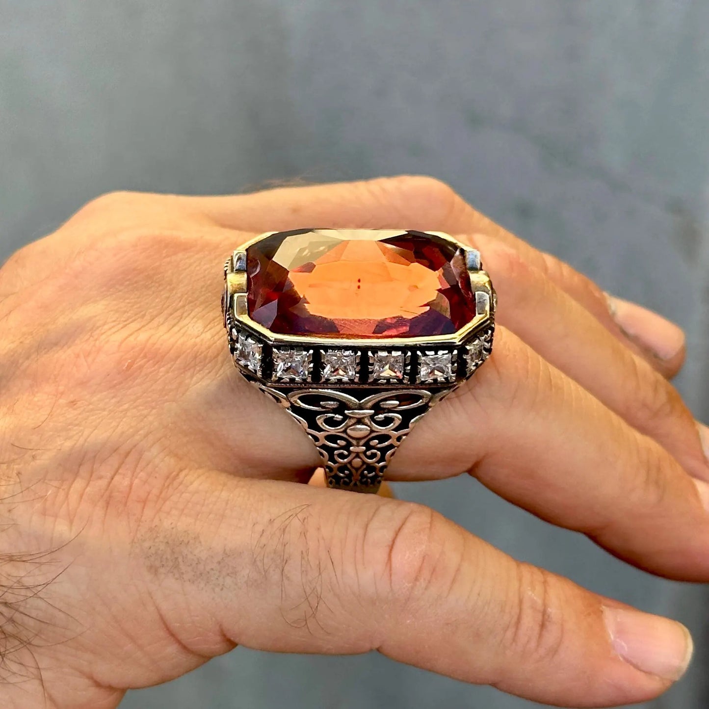 Men Silver Handmade Natural Zultanite Gemstone Large Ring