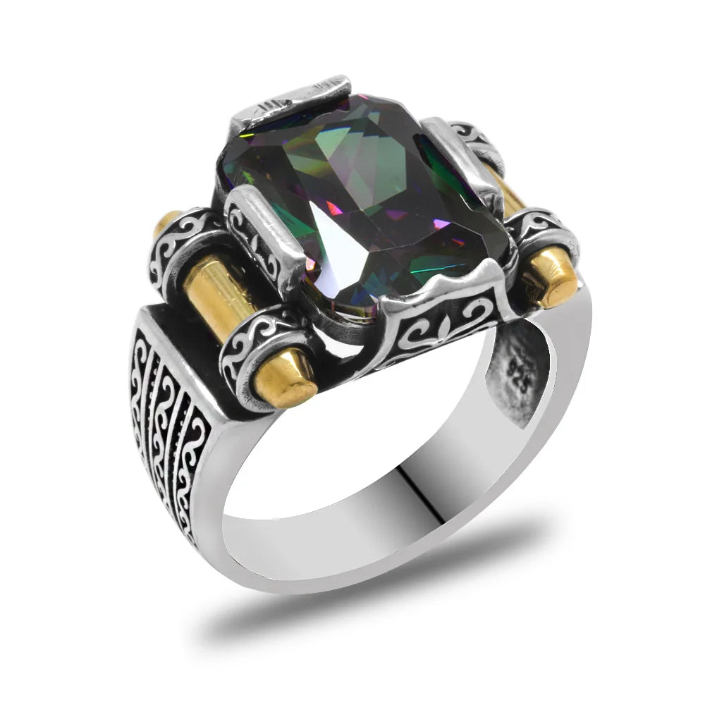 Men Handmade Ottoman Style Mystic Topaz Ring