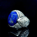 Silver Handmade Engraved Natural Blue Lapis Lazuli Ring