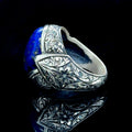 Silver Handmade Engraved Natural Blue Lapis Lazuli Ring