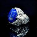 Silver Handmade Engraved Natural Blue Lapis Lazuli Ring