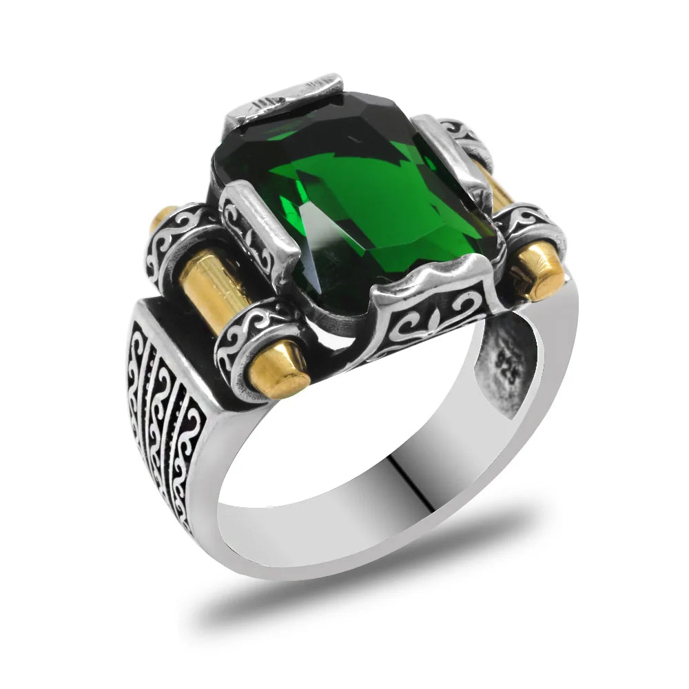 Silver Handmade Emerald Stone Man Ring